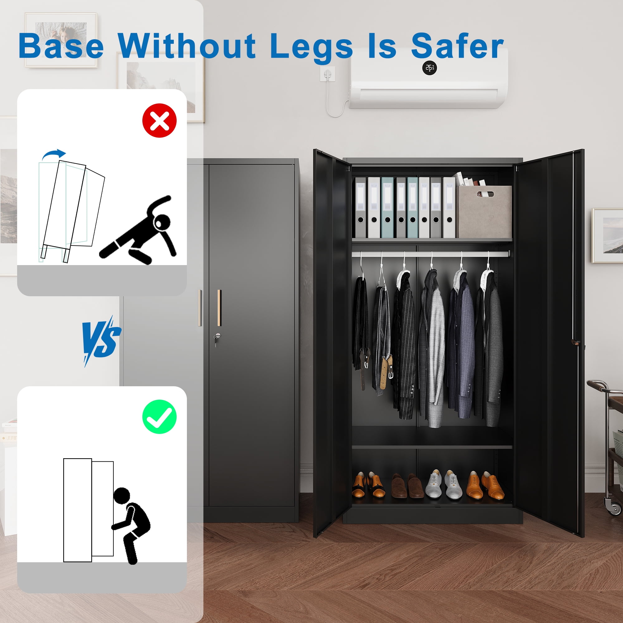 Fesbos Metal Wardrobe Cabinets with Lock, Clothing Locker 72" X 36" X 18" Storage Cabinets for Home Room,Fire Department, Employee,Gym,Government (Black)