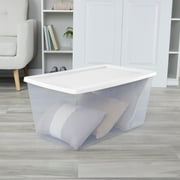 Sterilite 90 Quart Large Storage Bin, Clear Plastic Storage Container with Snap-On Lid, White