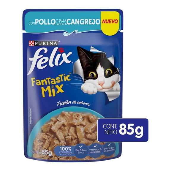 Alimento para Gato Purina Felix Fantastic Mix con Pollo y Salsa Sabor a Cangrejo 85 g
