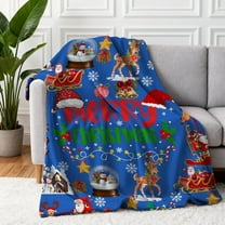 Blue Cute Christmas Fleece Throw Blanket for Adults and Women, Holiday Blanket for Couch and Sofa with Matching Printed Canvas Tote Bag