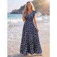 thumbnail image 3 of Navy Floral Print A-Line Maxi Dress With Cap Sleeves And Ruffle Hem Multicolor 3, 3 of 8