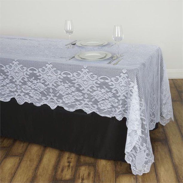 Efavormart 60"x126" White Floral Lace Tablecloths For Banquet Party Wedding Event Home