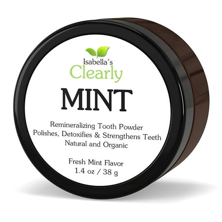 Isabella’s Clearly MINT, Natural Remineralizing Tooth Powder to Strengthen, Polish & Detoxify Teeth. Fluoride-Free, High Mineral, Whitening, Freshen Breath, Heal & Protect gums. (1.4