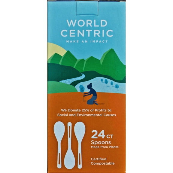 (12 Pack)World Centric Compostable Wheat Straw Spoons, 24 count.