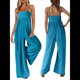 thumbnail image 3 of de Verano para Mujer, de una Pieza, con Tirantes Finos y Pierna , con Bolsillos Azul L, 3 of 8