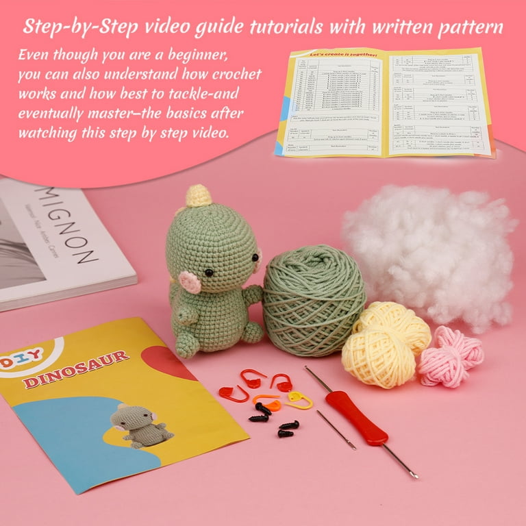 UzecPk Beginners Crochet Kit, Animals Crochet Kit for Beginners,Crochet  Knitting Kit(Dinosaur)
