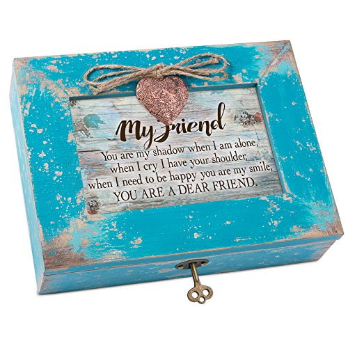 Cottage Garden Smile Dear Friend Teal Distressed Locket Music Box Plays That's What Friends are for