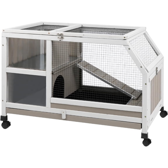 PETSCOSSET Guinea Pig Cage Indoor, Large Small Animal Cage on Wheels with Ramp & Hideout, Easy Clean Hamster Cage with Deep Pull-Out Tray