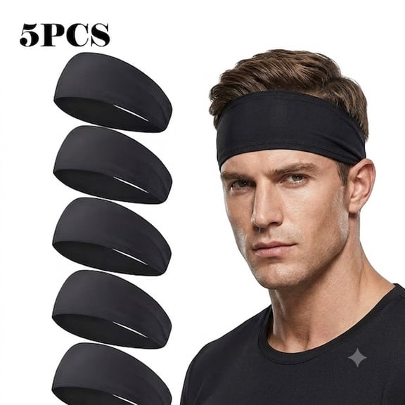 Mens Running Headband,5 Packs Headbands for Men,Mens Sweatband Sports Headband for Running,Cycling,Basketball,Yoga,Fitness Workout Stretchy Unisex Hairband