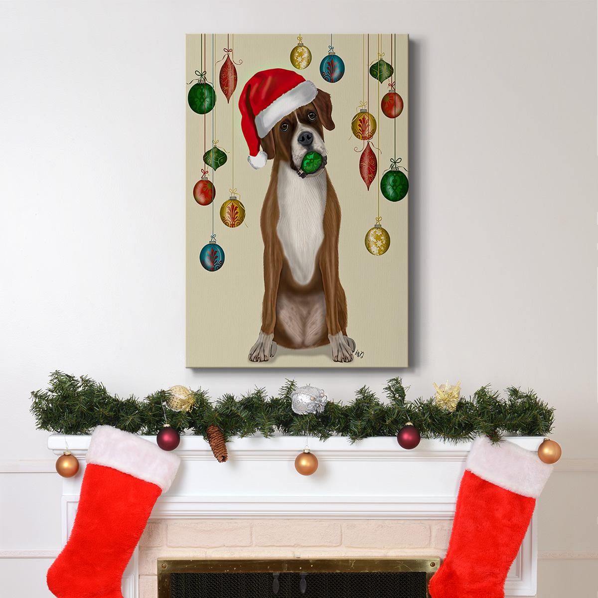Christmas Boxer and Bauble Ball- Gallery Wrapped Canvas