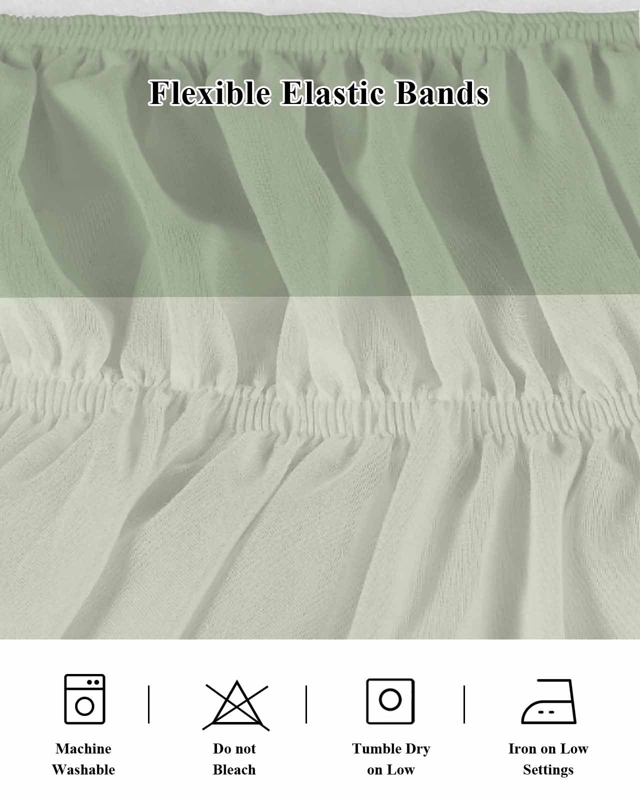 Spring Leaf Bed Skirt Queen Size 18 Inch Drop, Spring Sage Green Leaf Branch Plant Green Background Adjustable Elastic Dust Ruffles Bedskirt for Queen Bed Wrap Around Pleated Mattress Frame Cover