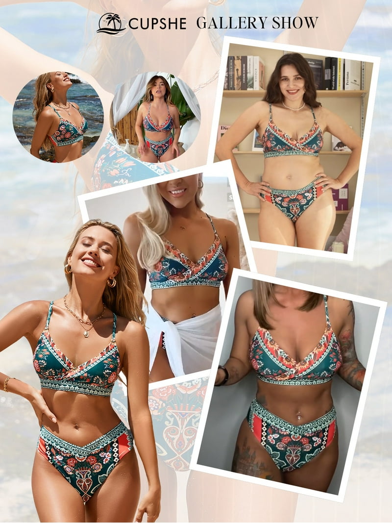 Cupshe Women's Vintage Paisley Triangle Bikini Set, Overlap Cupshe Women's Vintage Paisley Triangle Bikini Set, Overlap