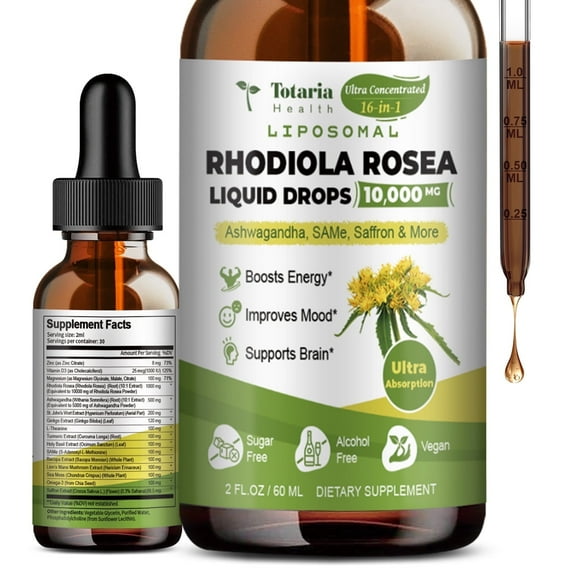 Totaria Liposomal Rhodiola Rosea Liquid Drops, Ultra Strength 10:1 Extract for Mood, Energy & Relaxation - 2 FL.OZ