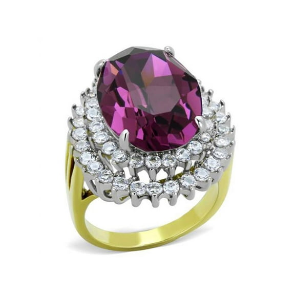 Women's Stainless Steel Two Toned Oval Amethyst Crystal Cocktail Fashion Ring Size 10