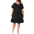 thumbnail image 3 of Vestido de mezclilla para mujer de tallas grandes Agnes Orinda, vestido casual de verano con volantes y mangas cortas 1X negro, 3 of 6