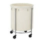 Photo 1 of songmics round laundry cart, laundry hamper on wheels, with steel frame and removable bag, 4 casters and 2 brakes, cream and silver color urls01mz