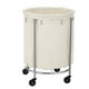 Photo 1 of songmics round laundry cart, laundry hamper on wheels, with steel frame and removable bag, 4 casters and 2 brakes, cream and silver color urls01mz