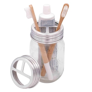 Jarmazing Stainless Steel Mason Jar Toothbrush Holder Lid - Black Rust-Proof For Wide Mouth Jars