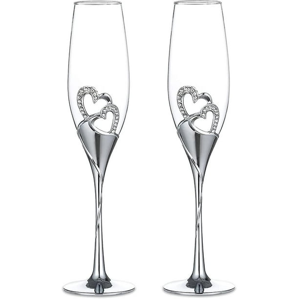 Juego de copas de champán creativas de 2 piezas, copas de cristal de boda, copas de corte de regalo de champán de boda en forma de corazón, plata-- Bolígrafo Bolígrafo Bolígrafo de papelería