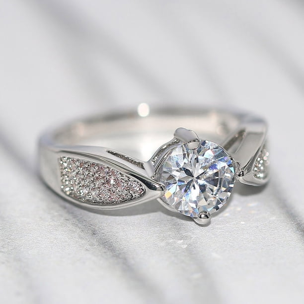 Anillo solitario de cristal de moda para mujer, anillo de compromiso de boda de Zirconia delicada, anillo de matrimonio de promesa de Color plateado para joyería nupcial Tan Jianjun unisex