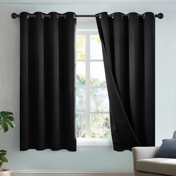 Deconovo Thermal Total Blackout Light Blocking Curtains for Bedroom, Noise Reducing, 52"x63", Black, 2 Panels