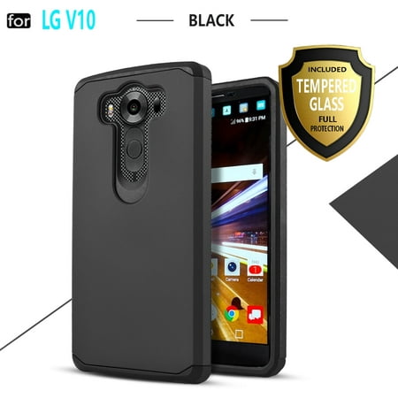 LG V10 Case, With [Tempered Glass Screen Protector Included], STARSHOP Drop Protection Dual Layers Phone Cover- Black