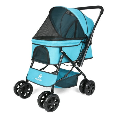 Wedyvko Dog Stroller - Pet Strollers with Reversible Handle for Small Medium Dogs with Mesh Windows  Removable Liner (Jewelry Blue)