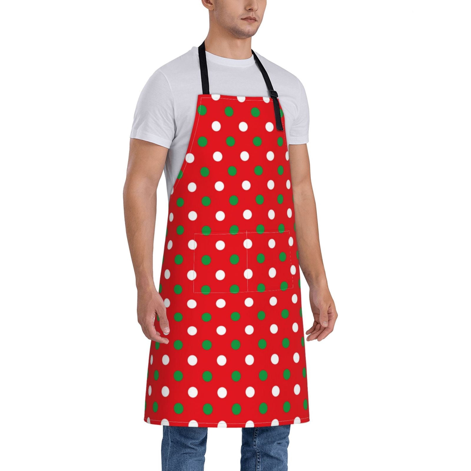 Kdxio White and Green Polka Dot Apron with Pockets Adjustable Kitchen Aprons for Men Women Waterproof Aprons for Cooking,Drawing,Crafting, Baking Household Cleaning