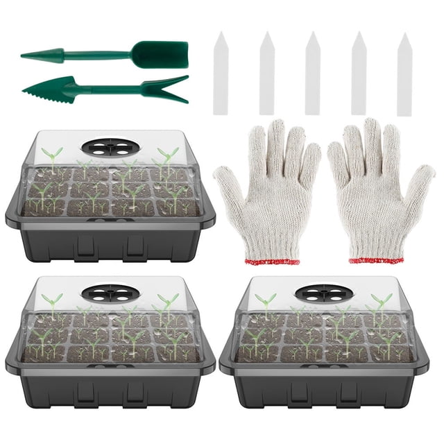 12 Cells Seed Tray Seedling Starter Trays Garden Plant Grow Starting Germination Kit Nursery Pots 5pcs Black