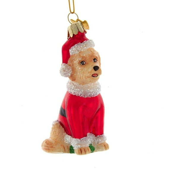 Kurt Adler Noble Gems Glass Goldendoodle Dog Christmas Ornament in Santa Suit