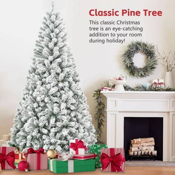 4FT Snow Flocked Christmas Tree, Unlit Artificial Xmas Tree with 233 PVC Realistic Branch Tips, Metal Foldable Base, Perfect for Indoor Home/ Office Decor