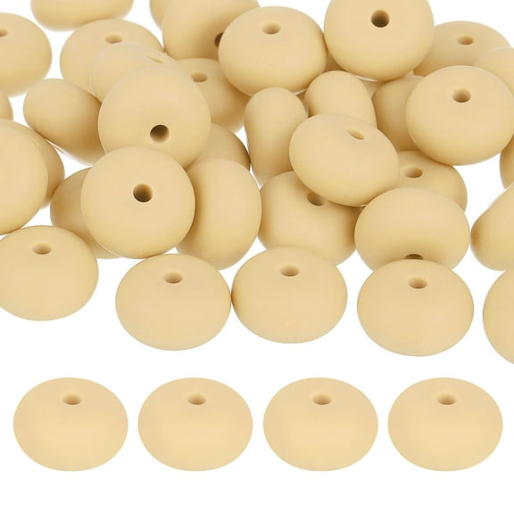 Uxcell 50Pack 14mm Silicone Lentil Beads, Rubber Abacus Focal Bead Loose Bulk Beads for DIY (Pale Yellow)