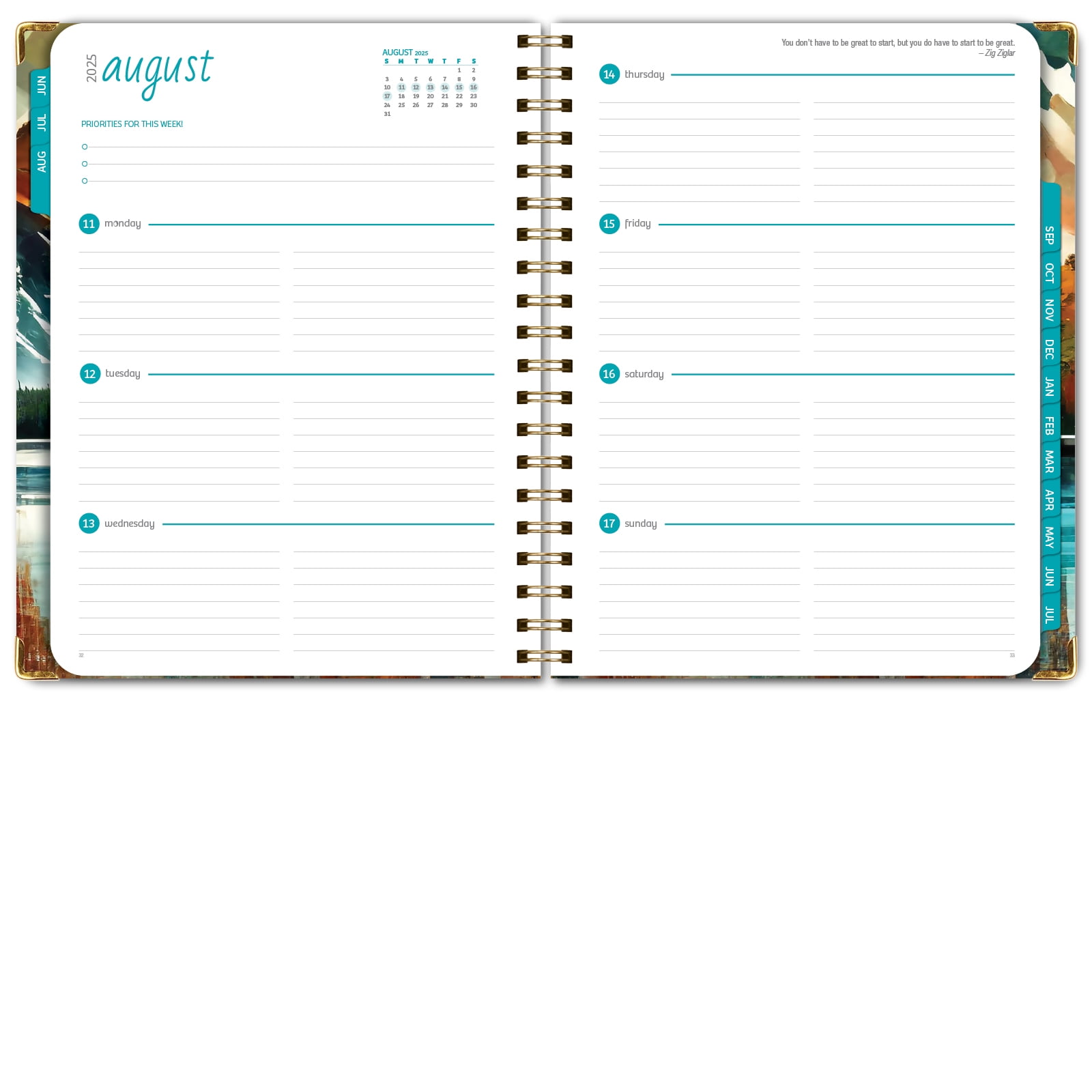 Academic Year 2025-2026 Planner, June 2025 - July 2026, 8.5"x11" Daily Weekly Monthly Planner Yearly Agenda, Hardcover, Bookmark, Pocket Folder and Sticky Note Set (Lake View)