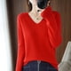 thumbnail image 1 of Suéter de mujer Otoño Invierno 2024 Jerseys de punto Cuello en V Camisa ajustada de corte bajo Jerseys de punto suaves y sólidos Suéteres básicos, 1 of 5