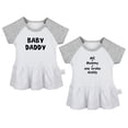 thumbnail image 1 of Pack of 2, Daddy Baby Announcement & Me + Mommy = One Broke Daddy Funny Dresses For Baby, Newborn Babies Skirts, Infant Princess Dress, Toddler Frocks (Gray Raglan Dresses, 18-24 Months), 1 of 5
