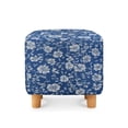 thumbnail image 2 of SCRAWLGOD Floral Print White Blue Footstool Cover, Stretch Square Ottoman Covers Soft Storage Footrest Stool Cover Footstool Protection for Living Room, 2 of 7