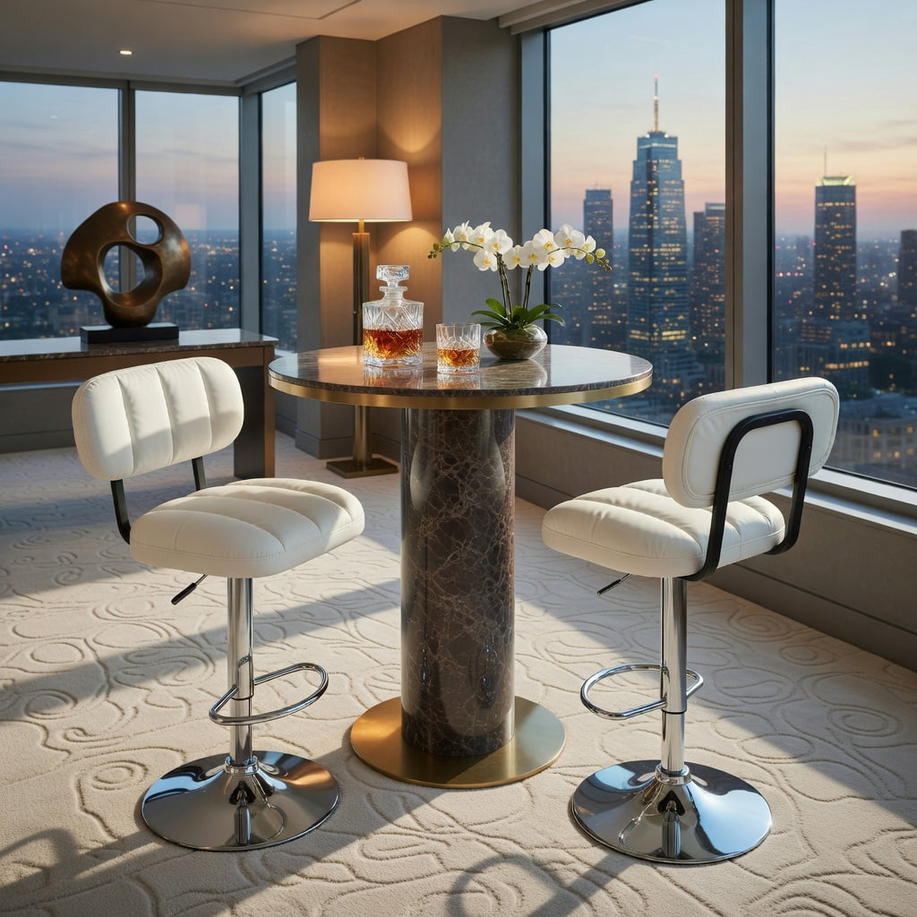 Hommoo 2-Pack Adjustable Bar Stools, PU Leather with Chrome Base & Footrest, Height-Adjustable Modern Kitchen Island Stools for Home Bar, Living Room & Dining Area, White