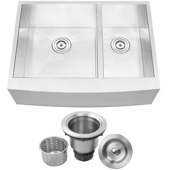 30 Ticor S4409 Bryce Series Curved A Front Undermount Flush Mount 16 Gauge Stainless Steel Double Basin Zero Radius Kitchen Sink