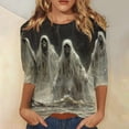 thumbnail image 2 of WTOBBY Women's Bat Element Print Round Neck 3/4 Sleeve Casual Top Halloween Themed Blouse for Fall Fashion and Seasonal Holiday Parties,Dark Gray M, 2 of 5