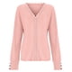 thumbnail image 4 of Gibobby Suéteres mujer, Suéter con cuello en V para mujer, manga linterna, cuello en V, suéter de punto hueco, suéter de ganchillo(Rosa,G), 4 of 5