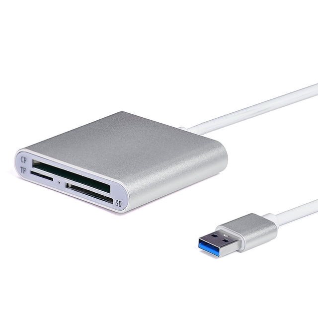 USB 3.0 Aluminum Alloy 3-in-1 Memory Card Reader - Simultaneous Support for TF, SDXC, CF Cards - High-Speed Data Transfer (10x Faster than USB 2.0) - Compatible with Windows, Mac, OTG-Enabled Devices