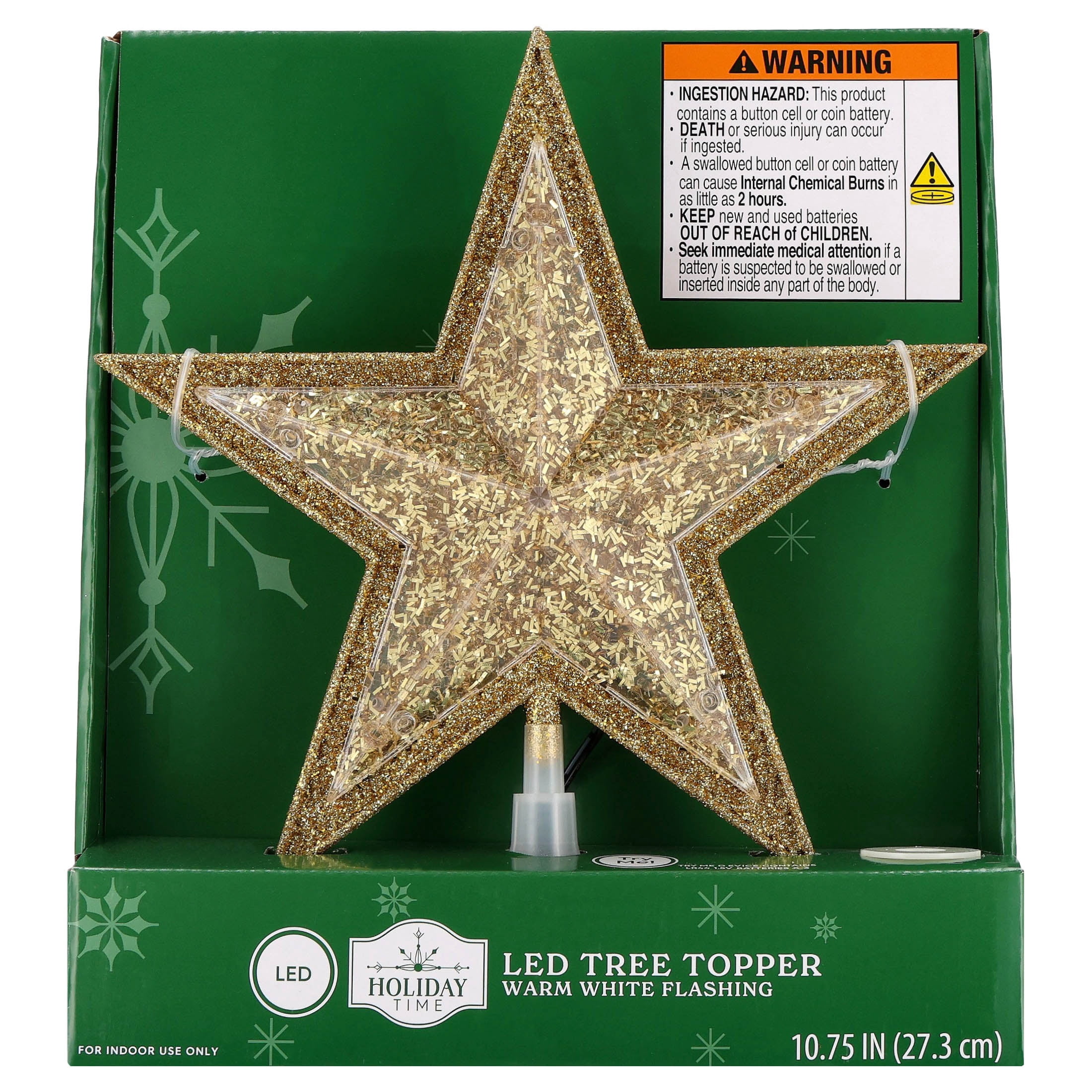 LED Glitter Star Christmas Tree Topper, Gold, 10.75", by Holiday Time