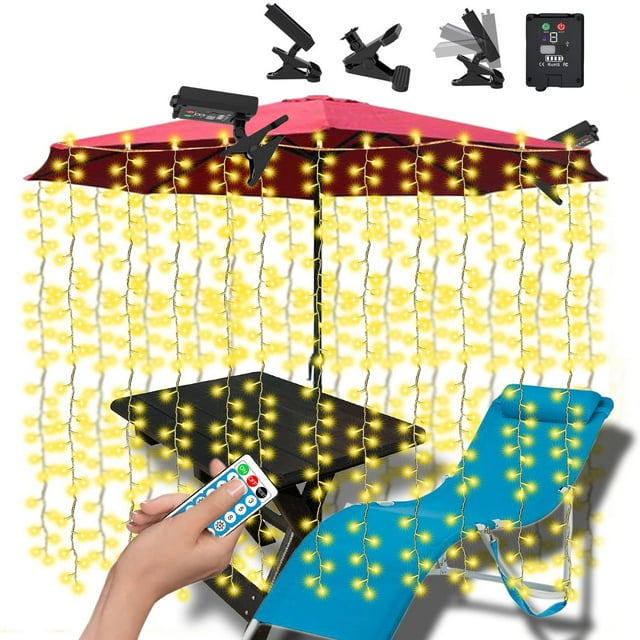RXIRUCGD Solar Curtain Lights Outdoor Garden LED String Lights 8 Modes Remote Control Waterproof Solar Waterfall Lights for Patio Party Home Festival Wedding Wall Christmas Decorations