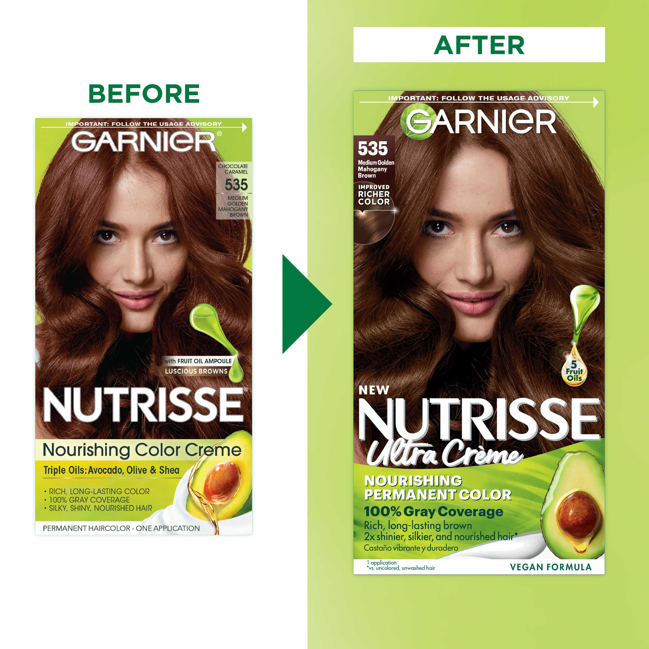 Garnier Nutrisse Nourishing Hair Color Creme, 535 Medium Gold Mahogany Brown - image 3 of 11