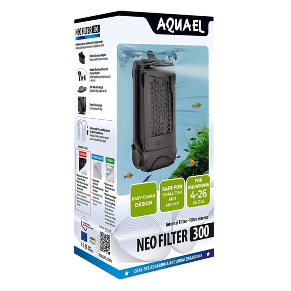 Aquael NEO 300 Internal Aquarium Filter with Adjustable Flow, Aeration and Replaceable Filter Cartridge, for Freshwater Aquariums 4–26 Gallons