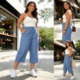 thumbnail image 2 of Gtoiithly Women's Casual High-Waisted Loose-Fit Jeans | Stylish Tencel Denim Capris with Pockets and Drawstring Waist BU2 L, 2 of 6