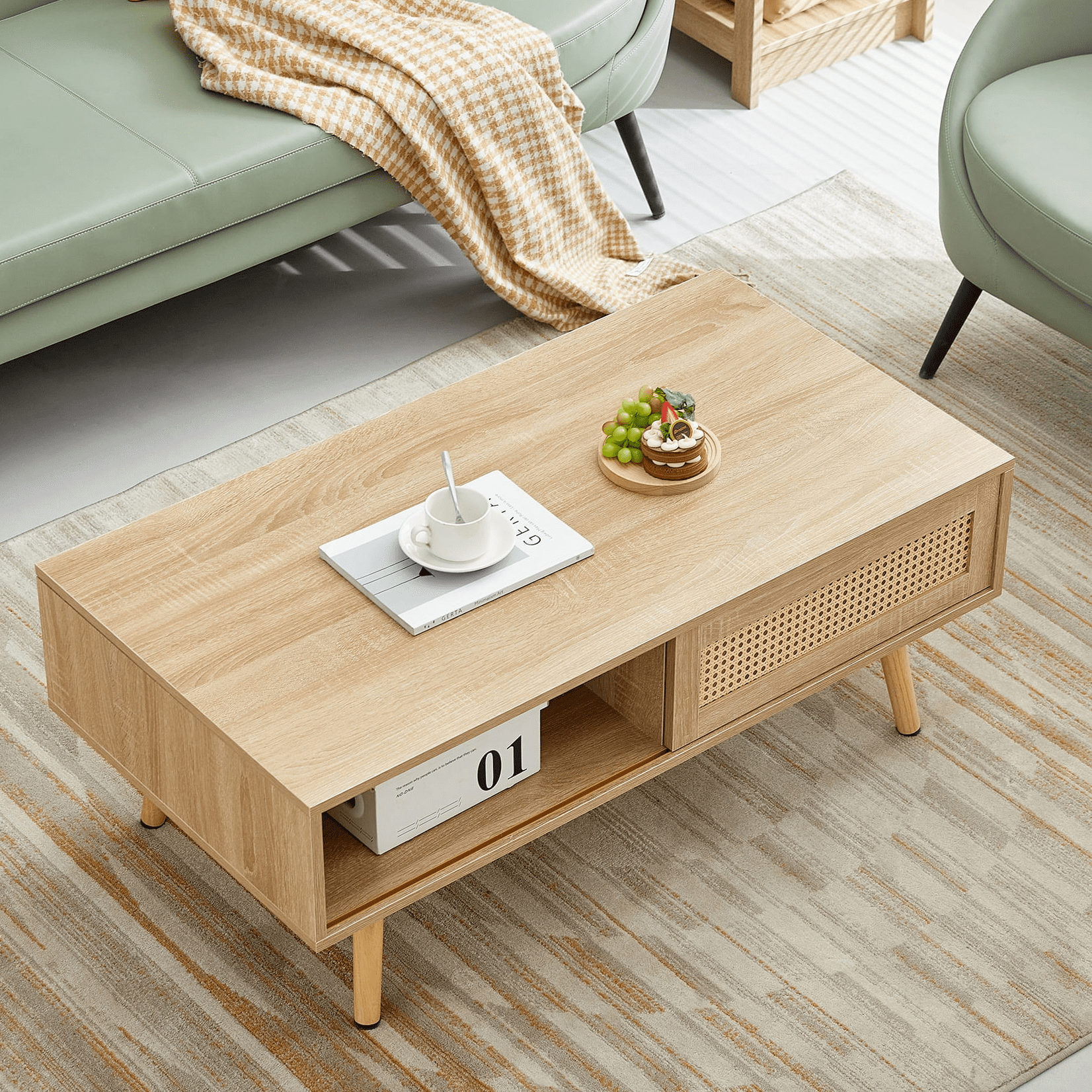 Aukfa Modern MDF Coffee Table with Storage, Walnut