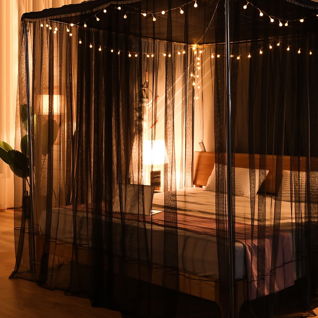 Mosquito Net For Bed 4 Corner Bed Canopy Easy Home Princess Bed Canopy Curtain For Girl Beds Kids Bedroom,Black,King