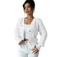 thumbnail image 5 of Women's Bowknot Chunky Knit Cardigan Sweaters Open Front Cozy Long Sleeve Button Up Cardigan for Winter White S, 5 of 10