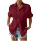 thumbnail image 2 of ICHUANYI Clearance Women's Color Short Sleeved Loose Fitting Shirt Button V-neck Color Shirt Tops(Wine, S) ICHUANYI WER2023080900749, 2 of 6